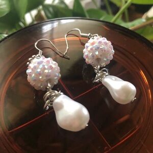 Handcrafted Iridescent Lavender Bead & Pearl Drop Earrings